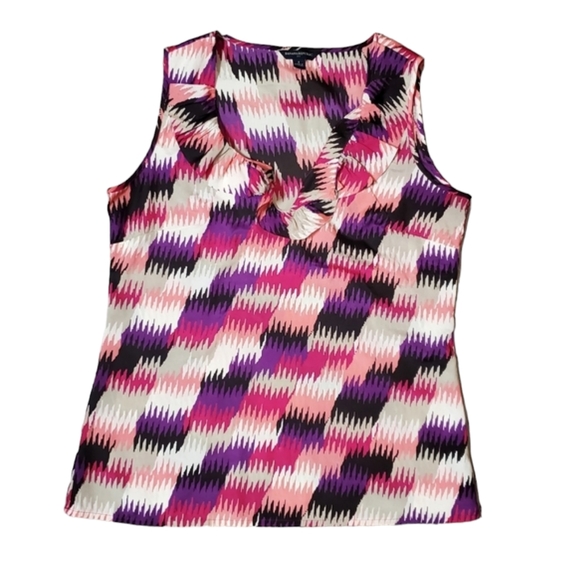 Banana Republic Blouse Womens Small Multicolor Ruffle V Neck Sleeveless Top - Picture 5 of 8